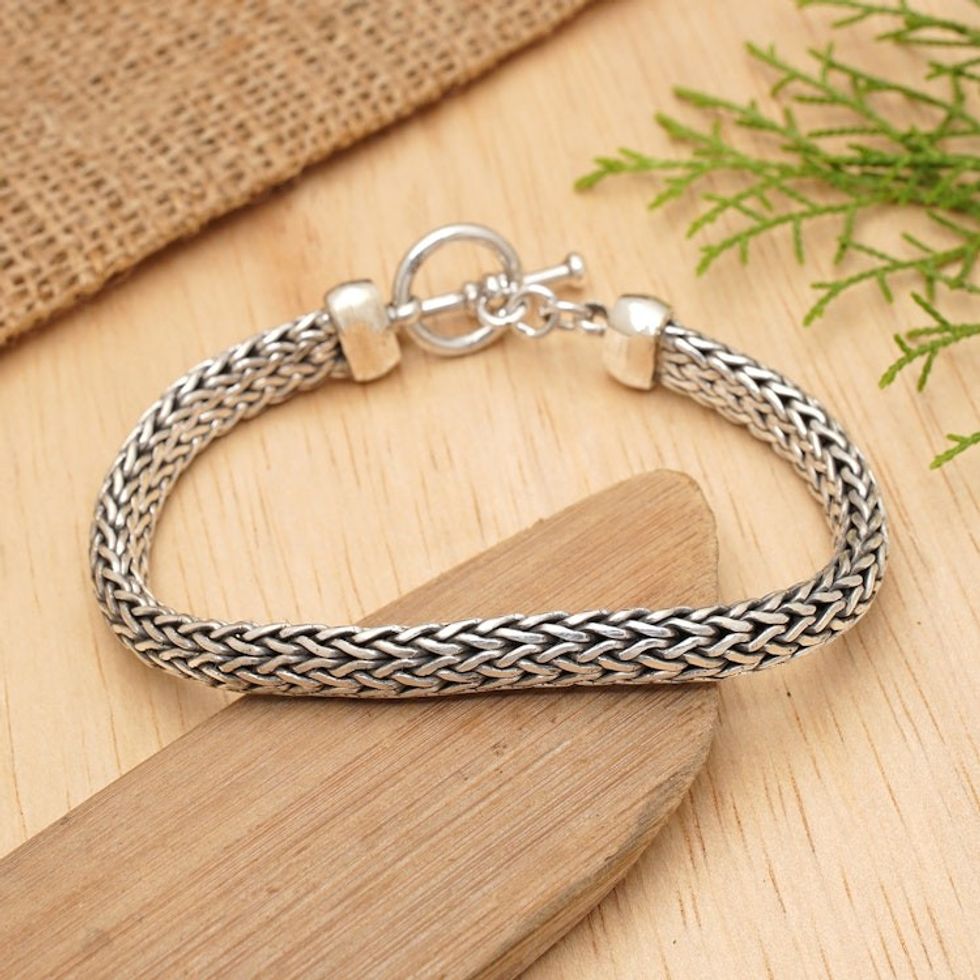 Men's Sterling Silver Woven Chain Bracelet 'All Night'