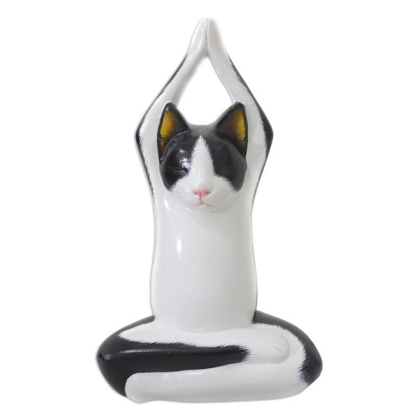 Alternate image for Wood sculpture Toward the Sky Yoga Tuxedo Cat