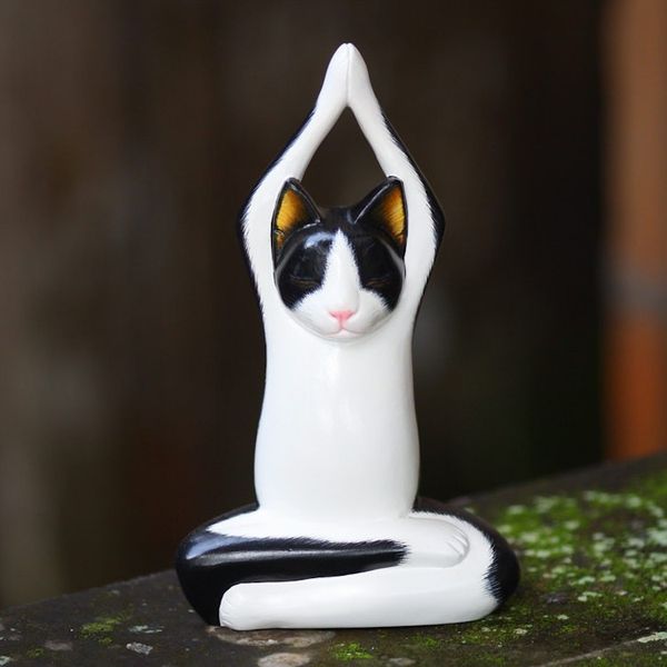 Alternate image for Wood sculpture Toward the Sky Yoga Tuxedo Cat