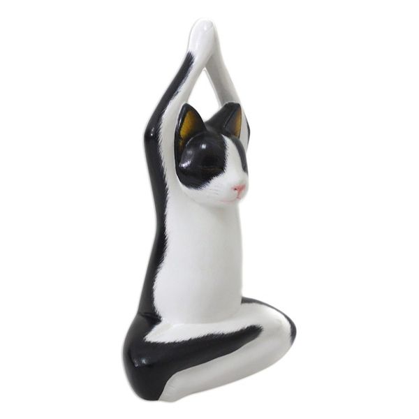 Alternate image for Wood sculpture Toward the Sky Yoga Tuxedo Cat