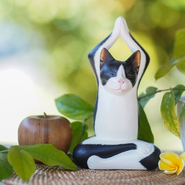 Alternate image for Wood sculpture Toward the Sky Yoga Tuxedo Cat