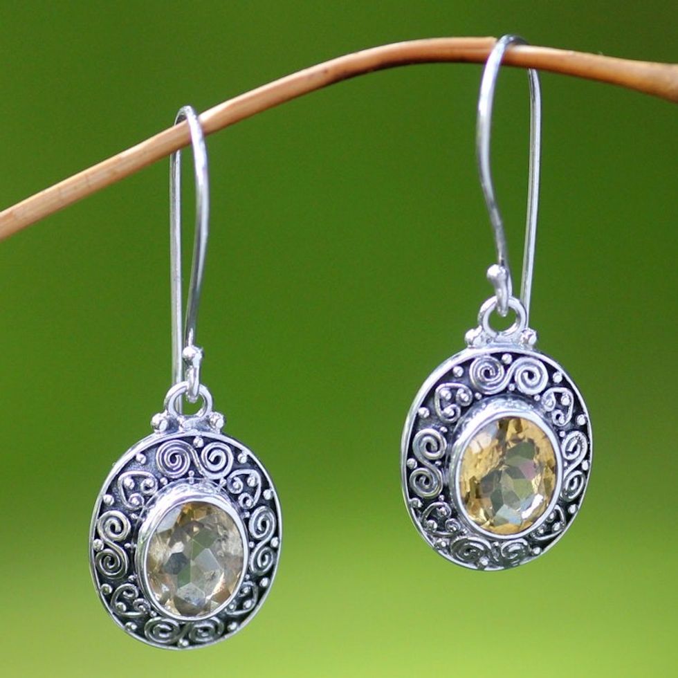 Artisan Crafted Citrine and Sterling Silver Dangle Earrings 'Lush Suns'