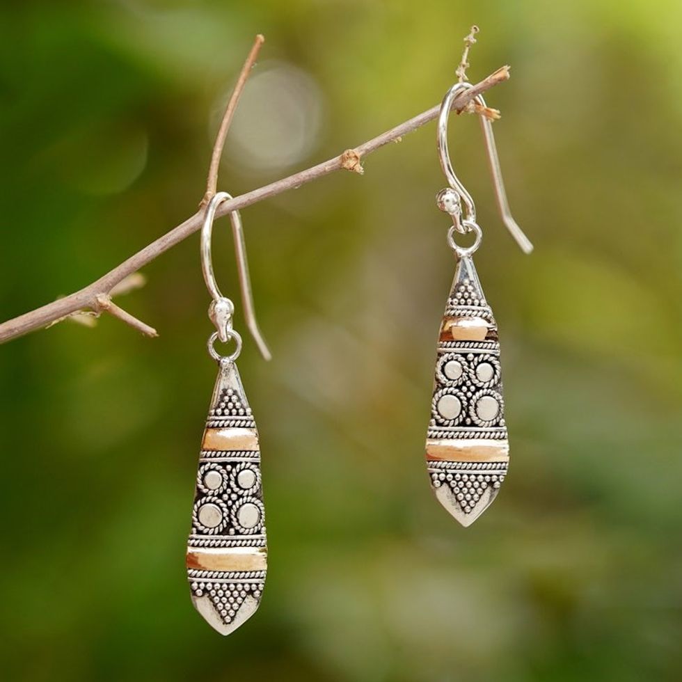 Sterling Silver 18k Gold Accent Dangle Earrings 'Fireflies'