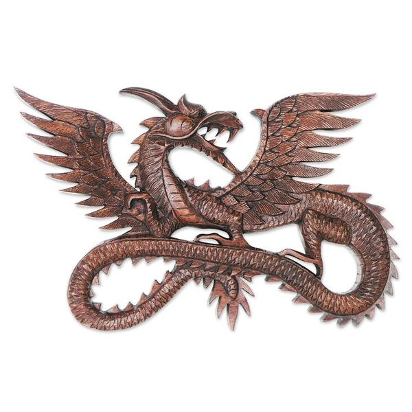 Alternate image for Suar Wood Wall Sculpture Flying Dragon