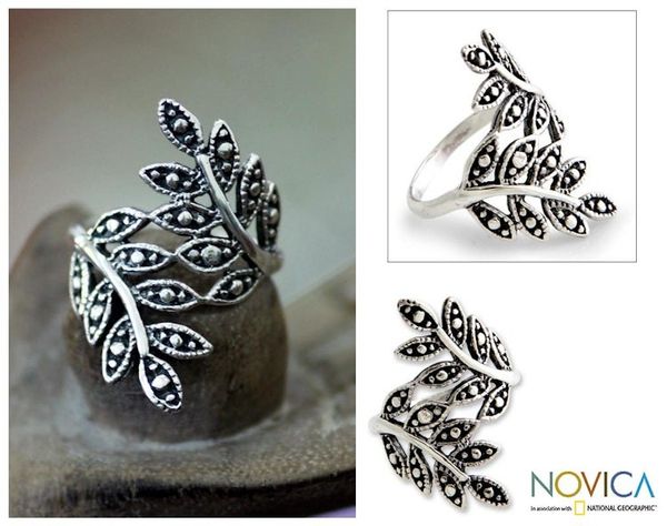Alternate image for Sterling Silver Leaf Ring Balinese Fronds