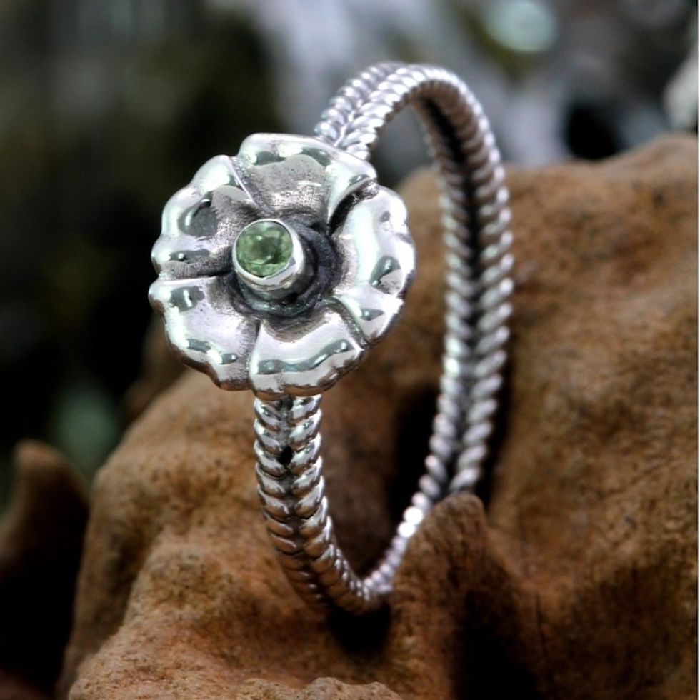 Handcrafted Peridot and Silver Ring 'August Poppy'