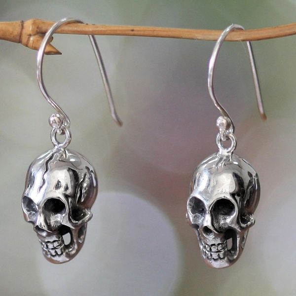 Alternate image for Womens Sterling Silver Dangle Earrings Immortal Skull