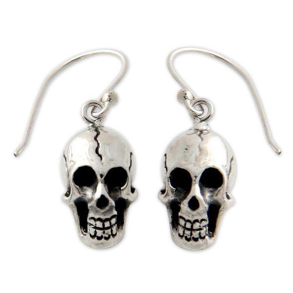 Alternate image for Womens Sterling Silver Dangle Earrings Immortal Skull