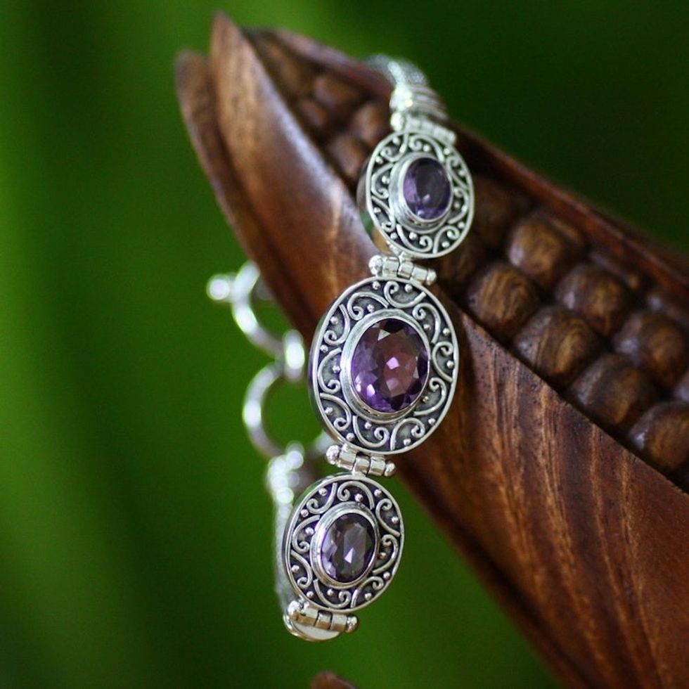 Amethyst Sterling Silver Link Bracelet 'Tradition'