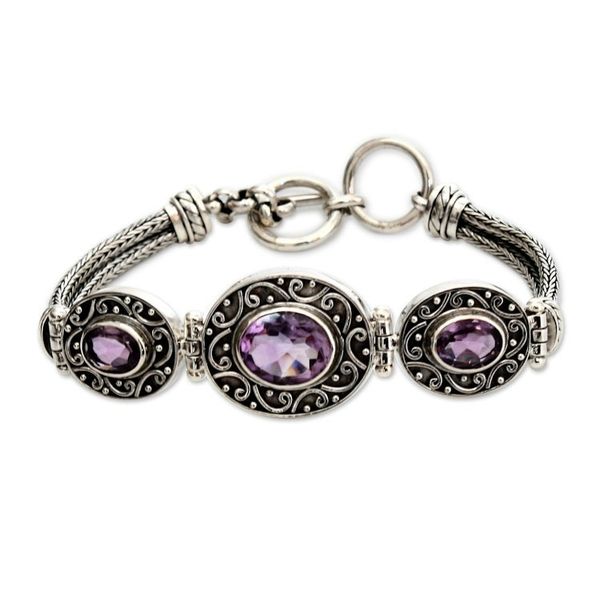 Alternate image for Amethyst Sterling Silver Link Bracelet Tradition