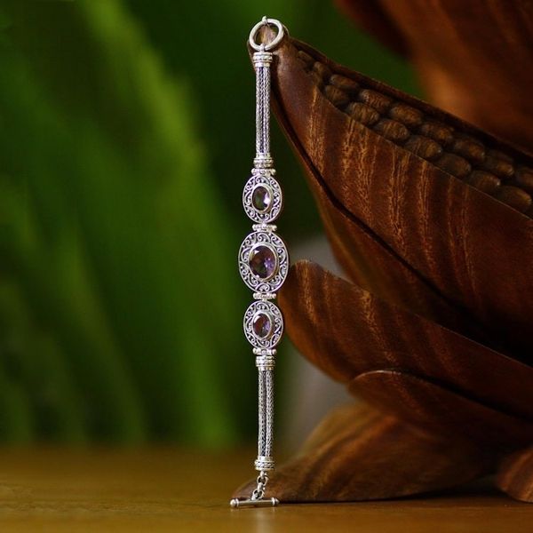 Alternate image for Amethyst Sterling Silver Link Bracelet Tradition