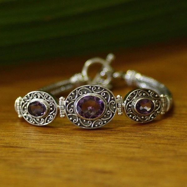 Alternate image for Amethyst Sterling Silver Link Bracelet Tradition