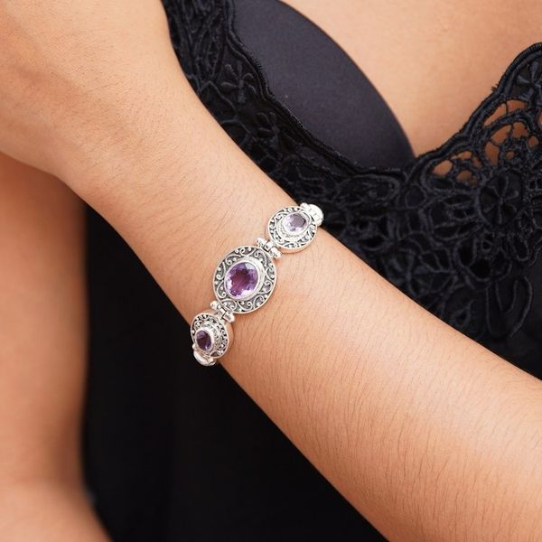 Alternate image for Amethyst Sterling Silver Link Bracelet Tradition