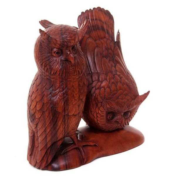 Alternate image for Hand Made Wood Bird Sculpture Owl Couple