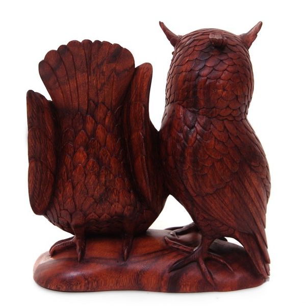 Alternate image for Hand Made Wood Bird Sculpture Owl Couple