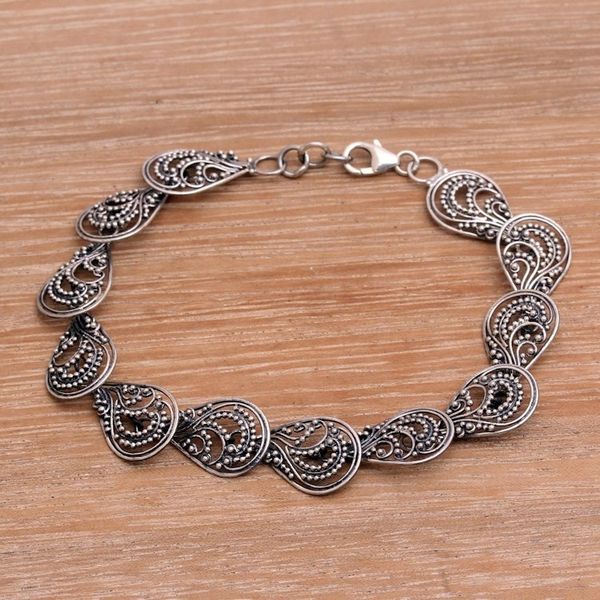 Alternate image for Handcrafted Sterling Silver Link Bracelet from Indonesia Dewdrop Petals