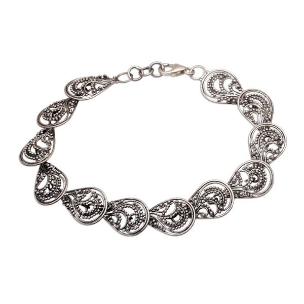Alternate image for Handcrafted Sterling Silver Link Bracelet from Indonesia Dewdrop Petals
