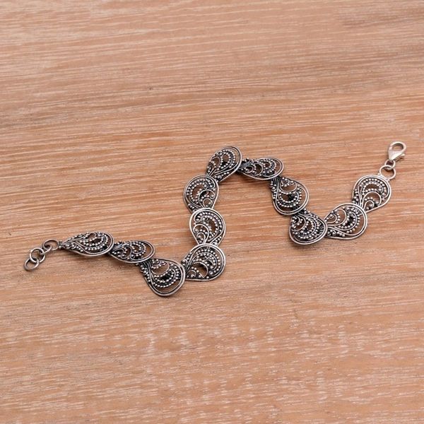 Alternate image for Handcrafted Sterling Silver Link Bracelet from Indonesia Dewdrop Petals