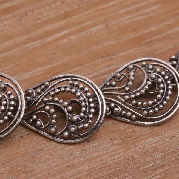 Alternate image for Handcrafted Sterling Silver Link Bracelet from Indonesia Dewdrop Petals