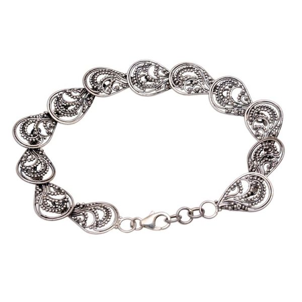 Alternate image for Handcrafted Sterling Silver Link Bracelet from Indonesia Dewdrop Petals