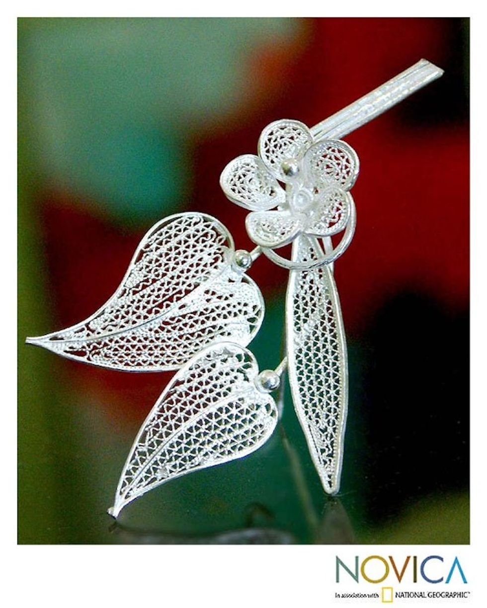 Sterling silver brooch pin 'Silver Camellia'