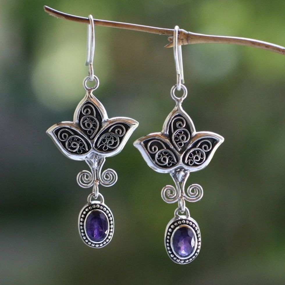 Amethyst earrings 'Leaf Trio'