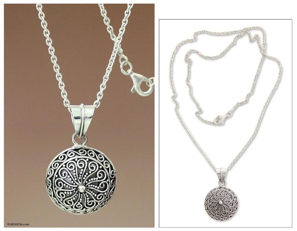Handcrafted Sterling Silver Pendant Necklace 'Fern Flower Talisman'