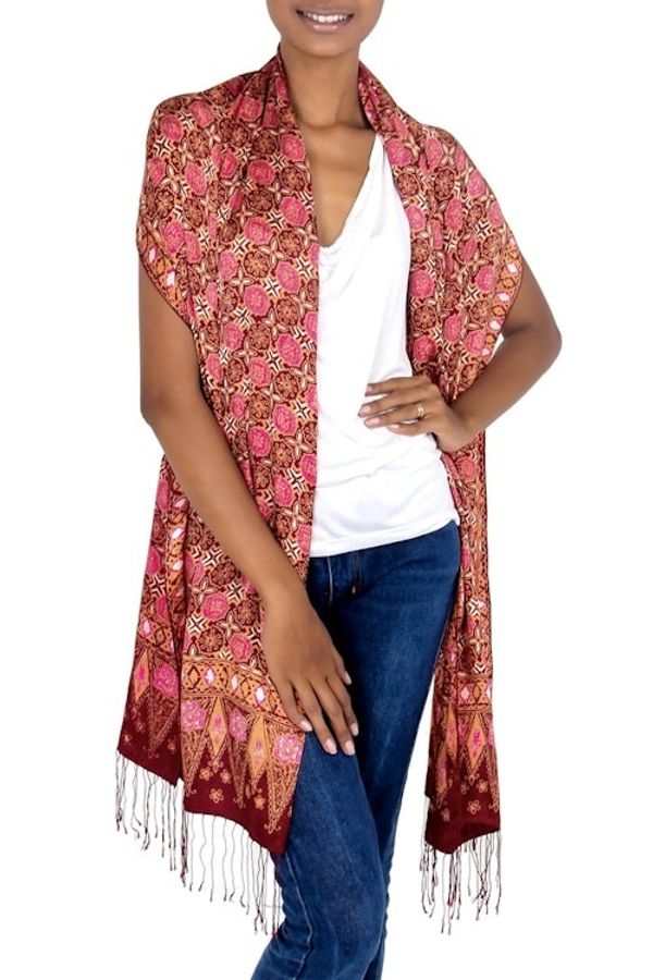 Alternate image for Red Silk Batik Shawl Wrap Java Crimson Court