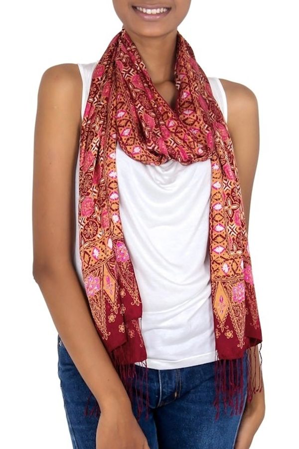 Alternate image for Red Silk Batik Shawl Wrap Java Crimson Court