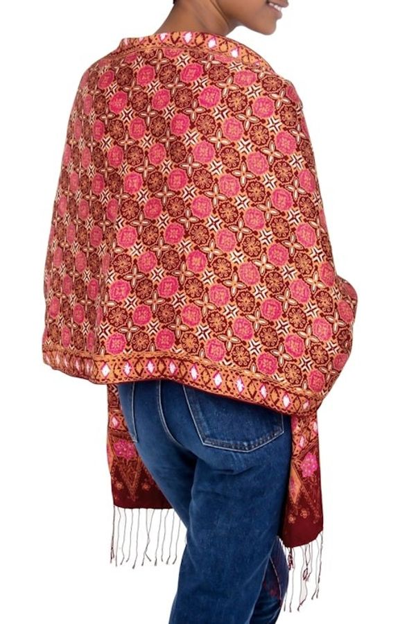 Alternate image for Red Silk Batik Shawl Wrap Java Crimson Court