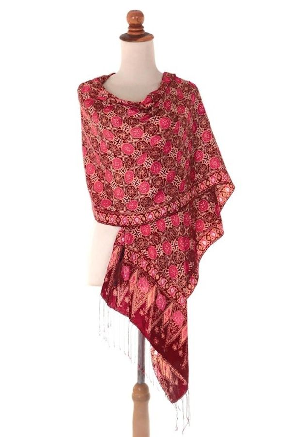Alternate image for Red Silk Batik Shawl Wrap Java Crimson Court