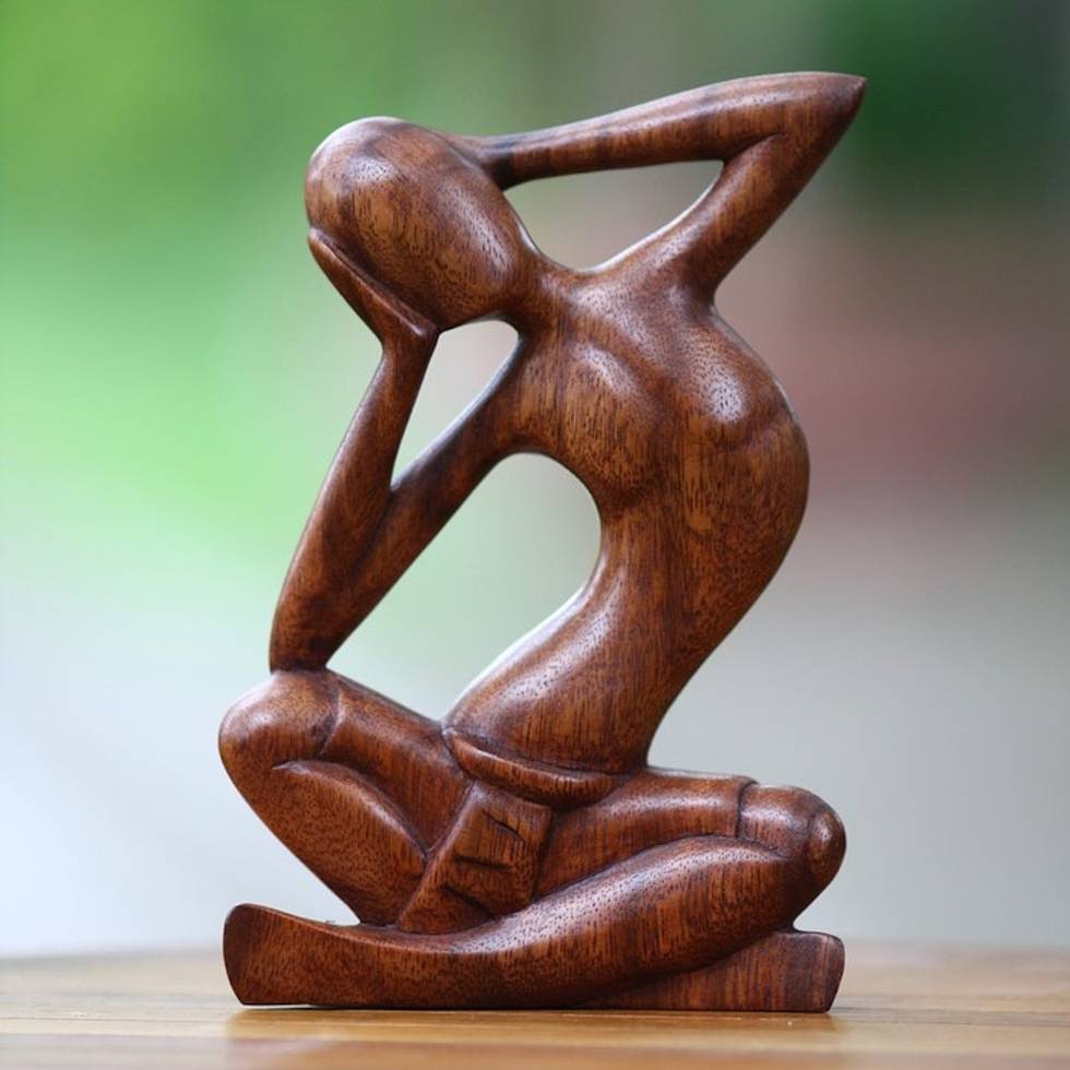 Thought and Meditation Wood Sculpture 'How Do I Look'