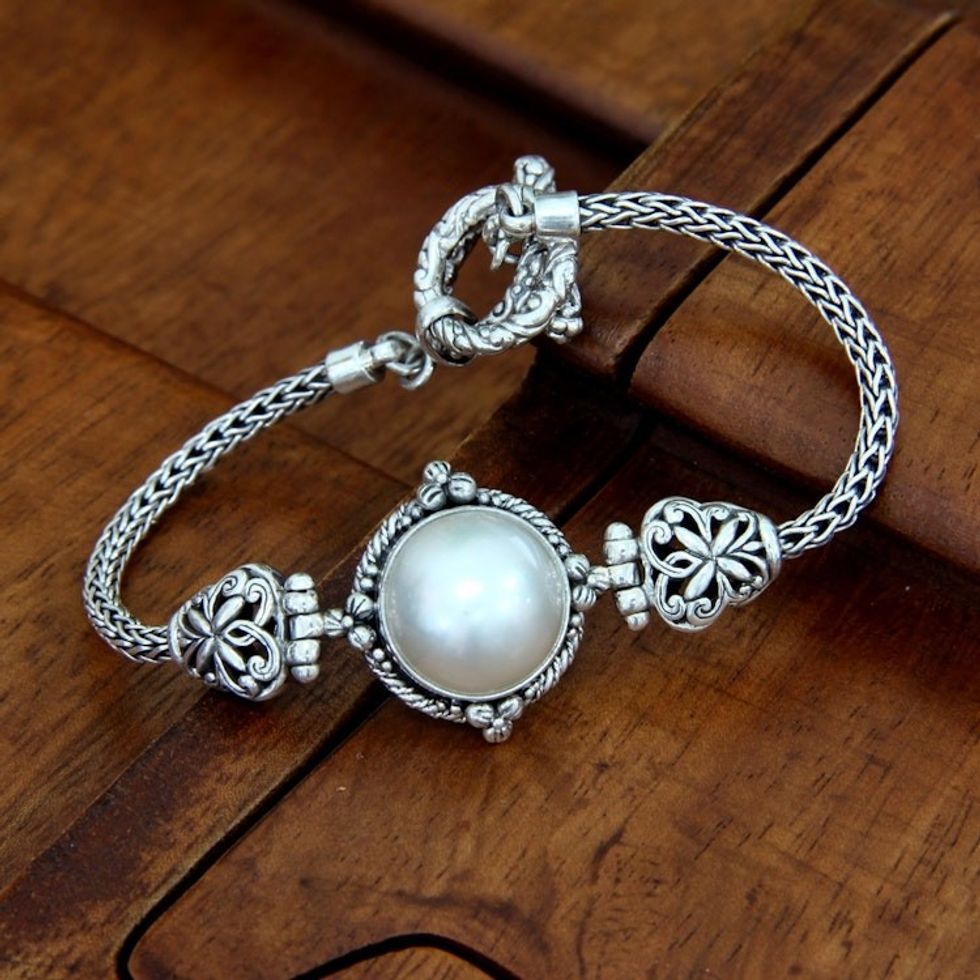 Cultured pearl braided bracelet 'Princess Fantasy'