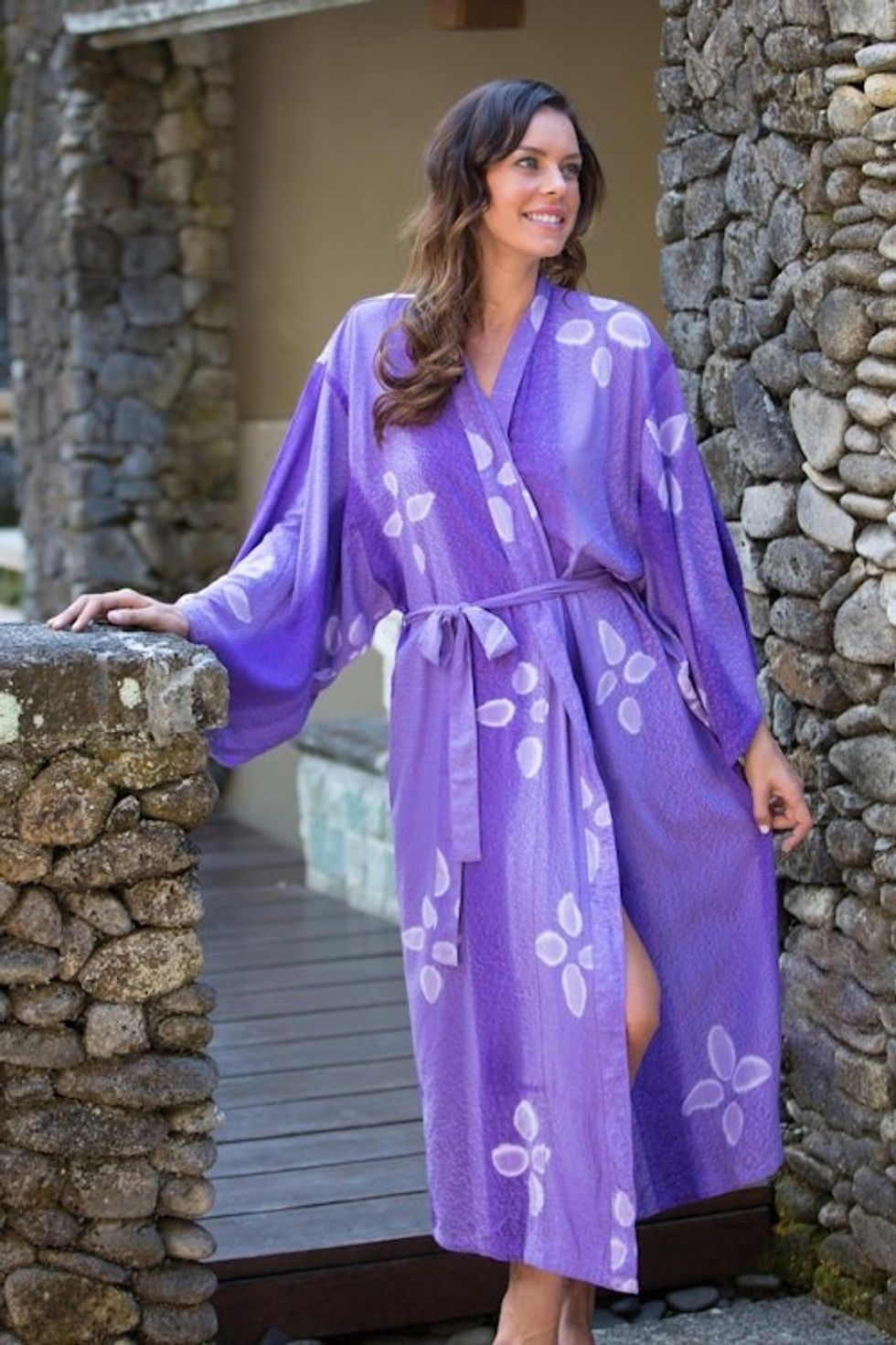 Women's Handcrafted Batik Robe 'Kissed by Violet'