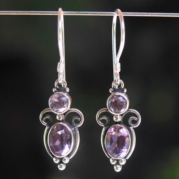 Alternate image for Sterling Silver Amethyst Dangle Earrings Crown Princess