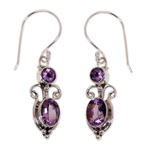 Alternate image for Sterling Silver Amethyst Dangle Earrings Crown Princess