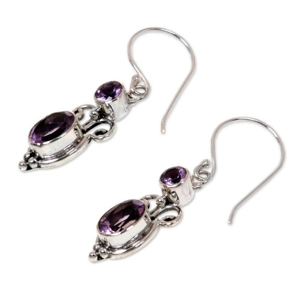 Alternate image for Sterling Silver Amethyst Dangle Earrings Crown Princess