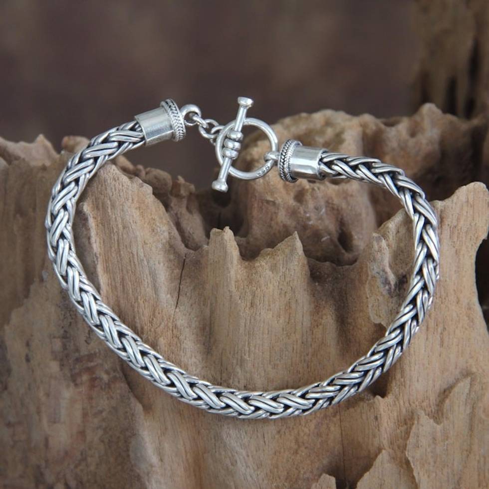 Men's Sterling Silver Chain Bracelet from Indonesia 'Balinese Python'