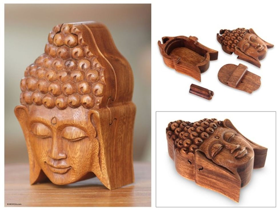 Wood puzzle box 'Solemn Buddha'