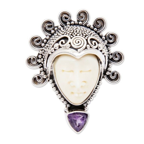 Alternate image for Amethyst Sterling Silver Bone Cocktail Ring from Indonesia Saraswati Face in Purple