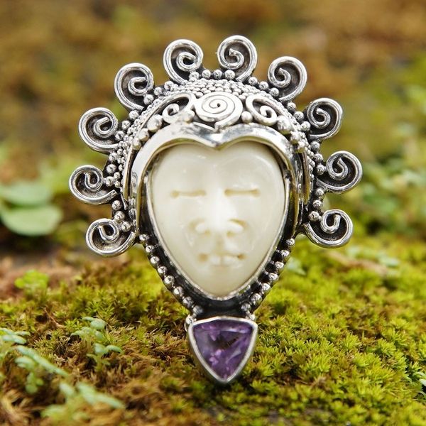 Alternate image for Amethyst Sterling Silver Bone Cocktail Ring from Indonesia Saraswati Face in Purple
