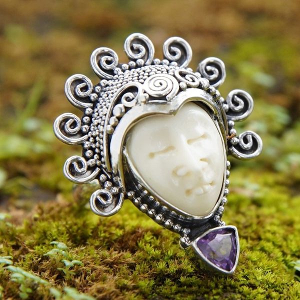 Alternate image for Amethyst Sterling Silver Bone Cocktail Ring from Indonesia Saraswati Face in Purple