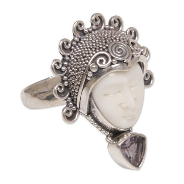 Alternate image for Amethyst Sterling Silver Bone Cocktail Ring from Indonesia Saraswati Face in Purple