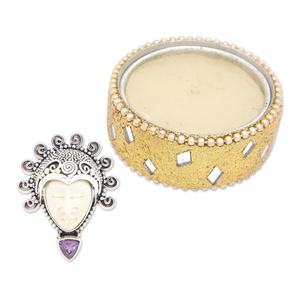 Alternate image for Amethyst Sterling Silver Bone Cocktail Ring from Indonesia Saraswati Face in Purple