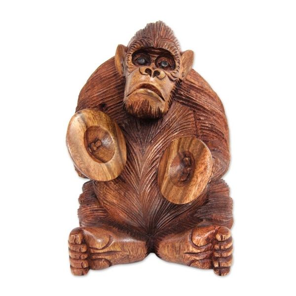 Alternate image for Hand-carved Sculpture from Bali Orangutan Plays the Ceng-ceng