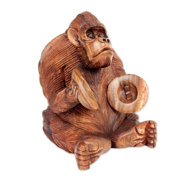 Alternate image for Hand-carved Sculpture from Bali Orangutan Plays the Ceng-ceng