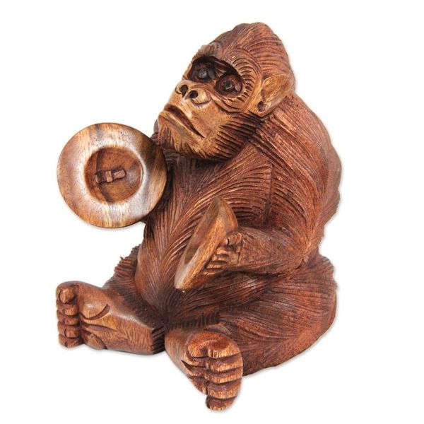 Alternate image for Hand-carved Sculpture from Bali Orangutan Plays the Ceng-ceng