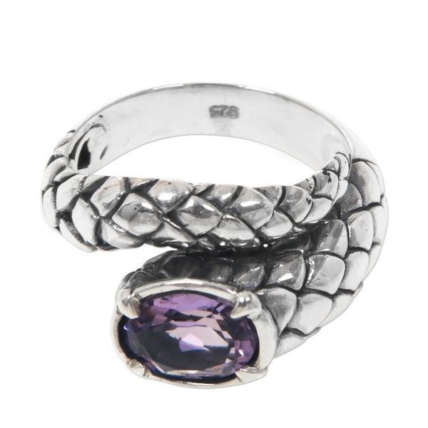 Alternate image for Amethyst and Sterling Silver Cocktail Ring with Snake Motif Snake Tail