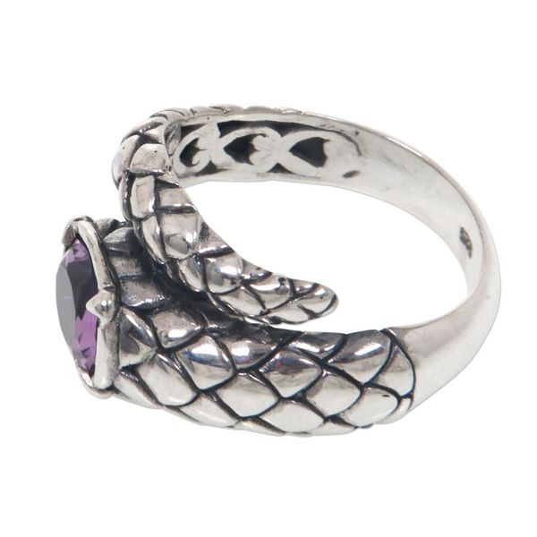 Alternate image for Amethyst and Sterling Silver Cocktail Ring with Snake Motif Snake Tail