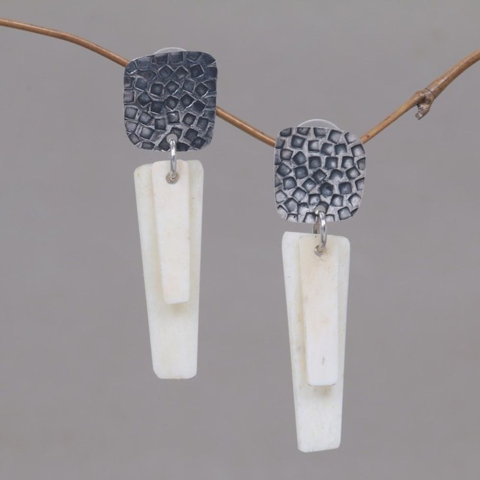 Sterling Silver and Black White Handcrafted Earrings 'White Dawn'